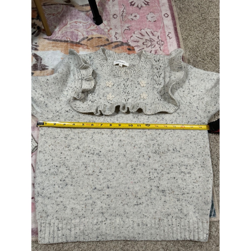 Bohme Mimi Knit‎ Sweater Ruffle Speckle Knit Sweater Balloon Sleeve Preppy S - Picture 7 of 8